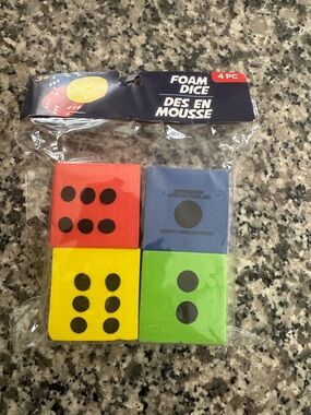 NEW NIP Foam Dice 4-Pack - Red, Blue, Yellow, Green